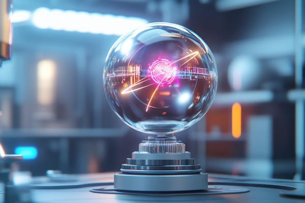 Esfera futurista en laboratorio tecnológico simbolizando la inversión en computación cuántica.